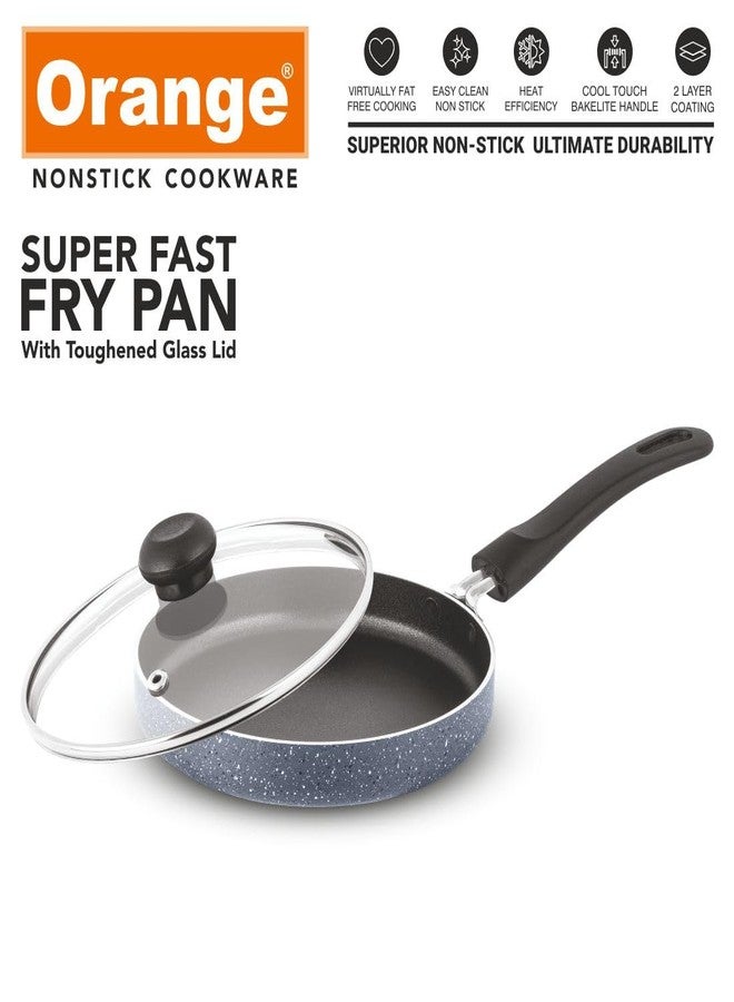 Orange Granico Series Nonstick Super Fast Fry Pan with Glass Lid (180mm, 1.1 Litre Capacity) | 2 Layer Coating | Egg Fry/Omlette/Pizza | Cool Touch Bakelite Handle | 2.6mm Thickness | Granico Finish - Image 3